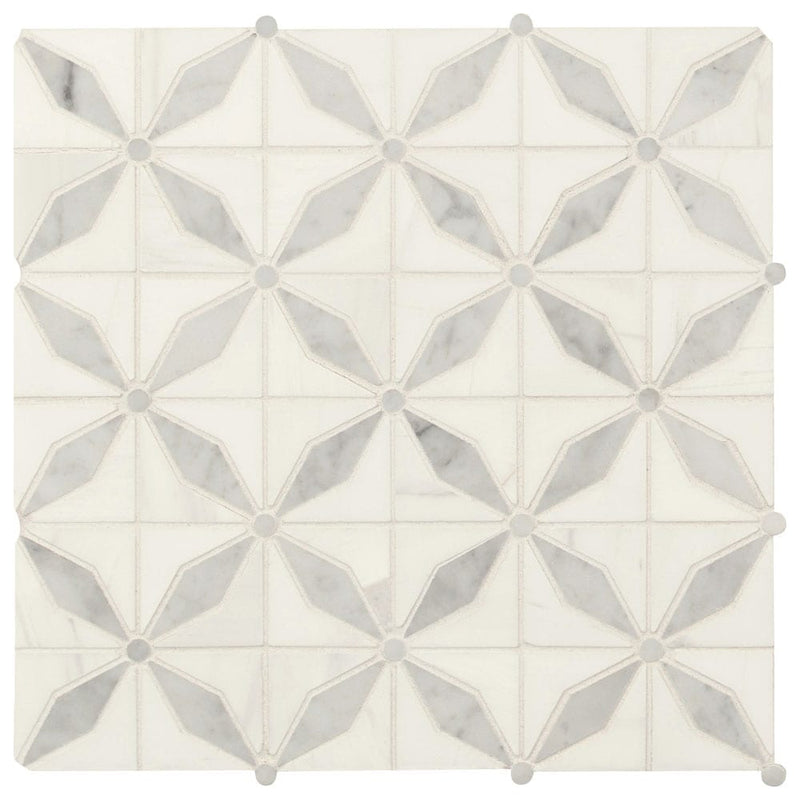 Bianco starlite 12x12 polished marble mesh mounted mosaic tile SMOT-BIANDOL-STARP product shot multiple tiles top view