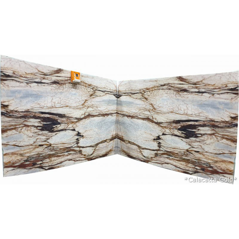 calacatta gold marble slabs polished 2cm slabs bookmatching 2 slabs front view