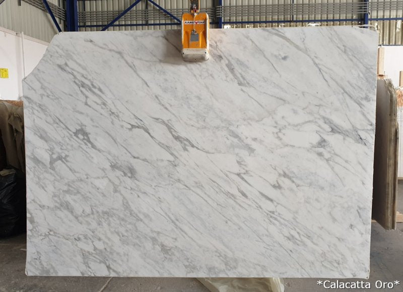 calacatta oro white marble slabs polished 2cm slabs product shot front view