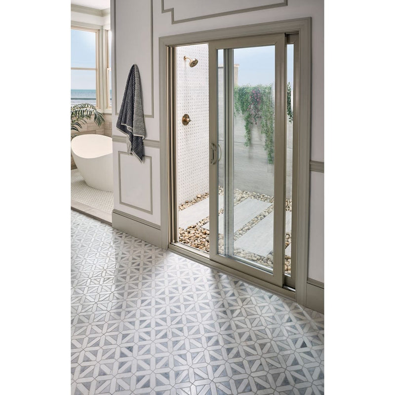 caldera grigia porcelain pavers 16x47in matte floor tile LPAVNCALGRI1647 installed on balcony of a bathroom
