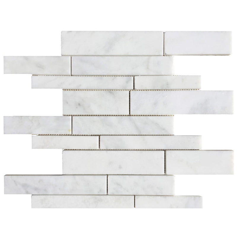 carrara white marble mosaic tile random strip lines polished DM-0130-0201