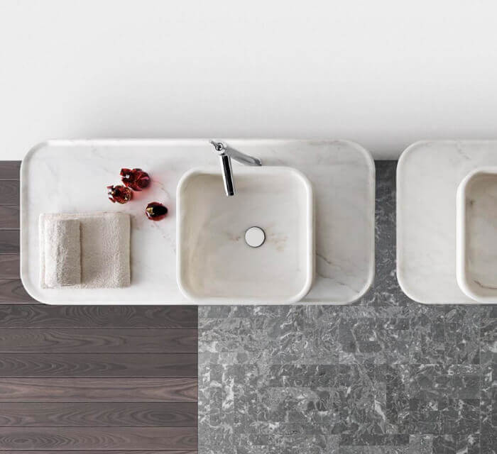 carrara white marble square over counter vessel sink YEDSIM06 W17 L17 H6 bathroom top view