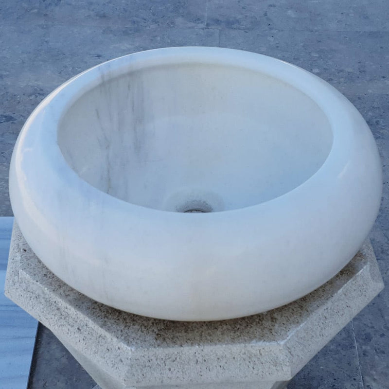 carrara white marble vessel sink TMS16 angle view