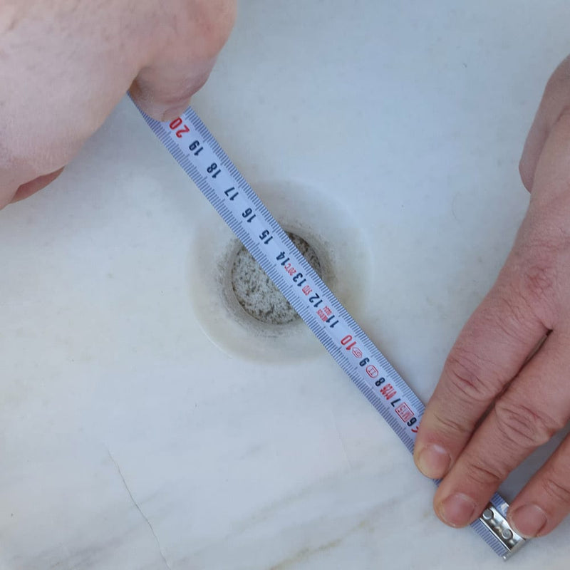 carrara white marble vessel sink TMS16 drain hole measure view