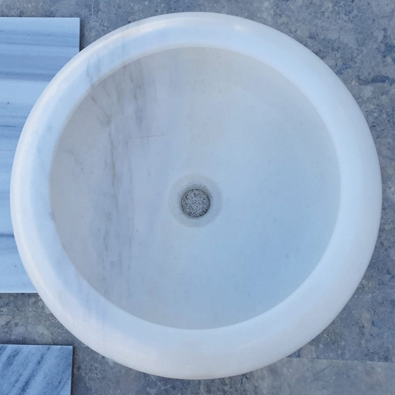 carrara white marble vessel sink TMS16 top view