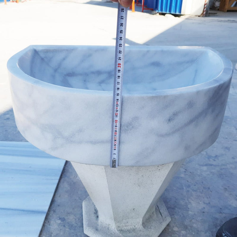 carrara white marble wall mount vessel sink 24 side measure view