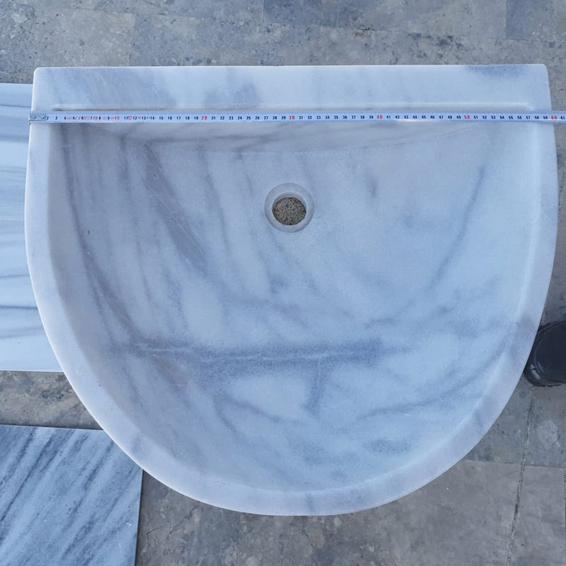 carrara white marble wall mount vessel sink 24 top measure view