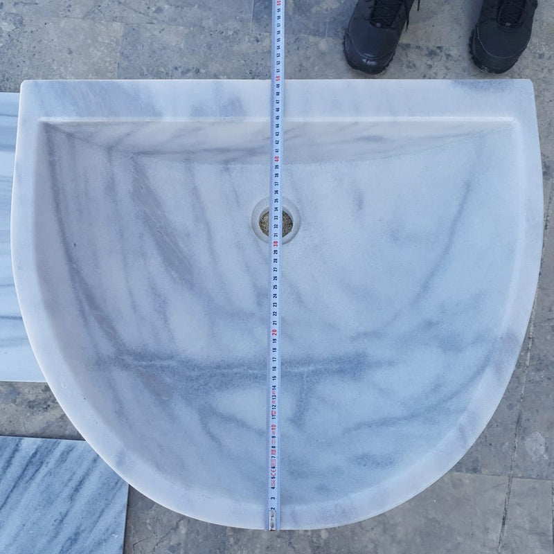 carrara white marble wall mount vessel sink 24 top width measure view