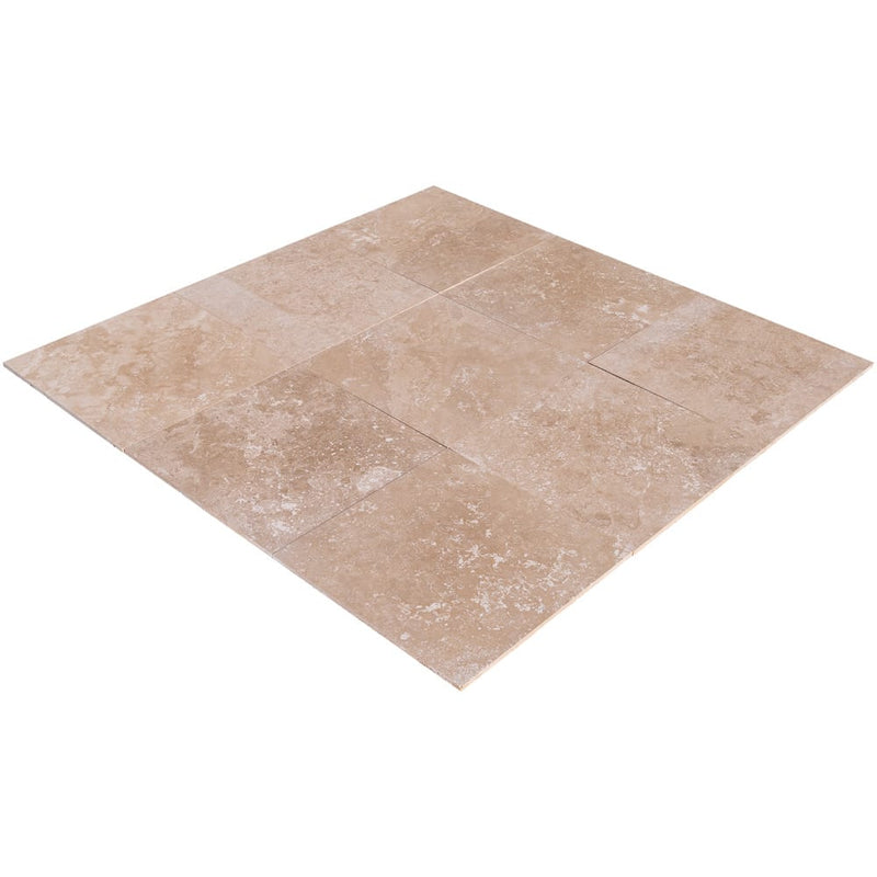 classic beige travertine tile 18x18 Honed Filled 9 tiles angle wide view