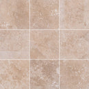 classic beige travertine tile 18x18 Honed Filled 9 tiles top view grouted