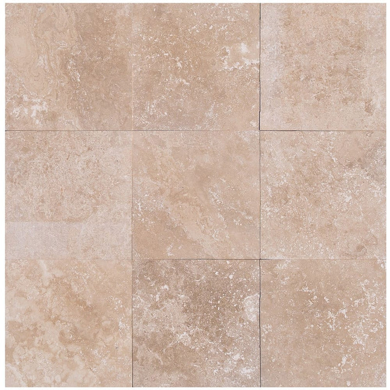 classic beige travertine tile 18x18 Honed Filled 9 tiles top view