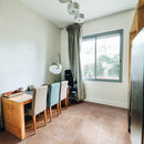 classic beige travertine tile 18x18 Honed Filled installed to a study room floor