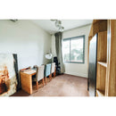 classic beige travertine tile 18x18 Honed Filled installed to a study room floor wide view