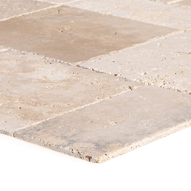 classic beige travertine tiles antique pattern brushed chiseled CBLTAPBFCE profile view