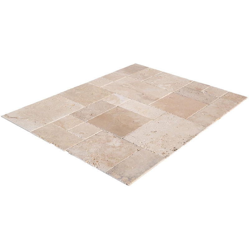 classic beige travertine tiles antique pattern brushed chiseled CBLTAPBFCE angle wide view