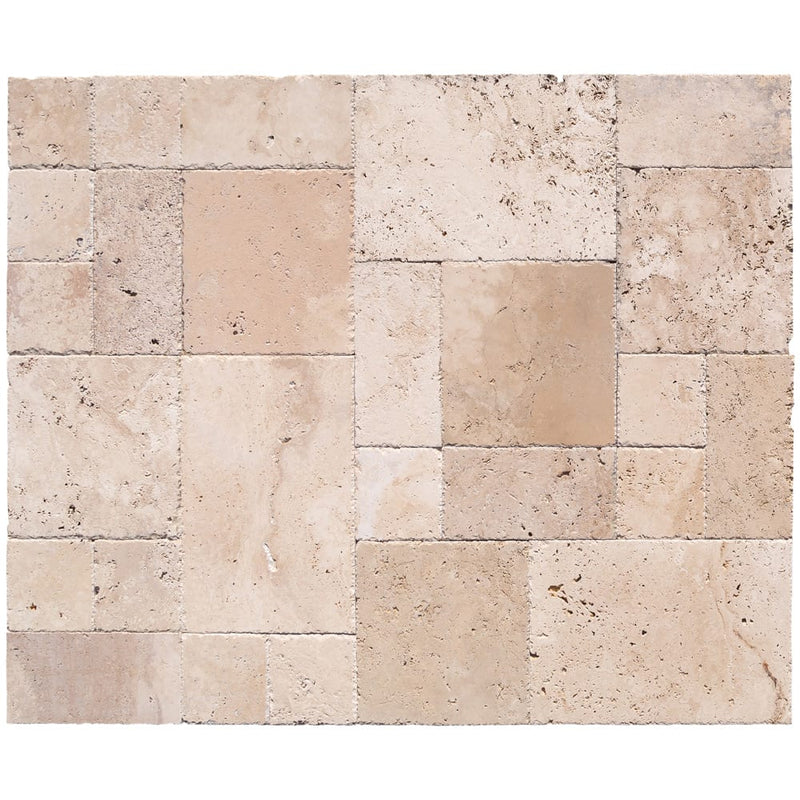 classic beige travertine tiles antique pattern brushed chiseled CBLTAPBFCE top view