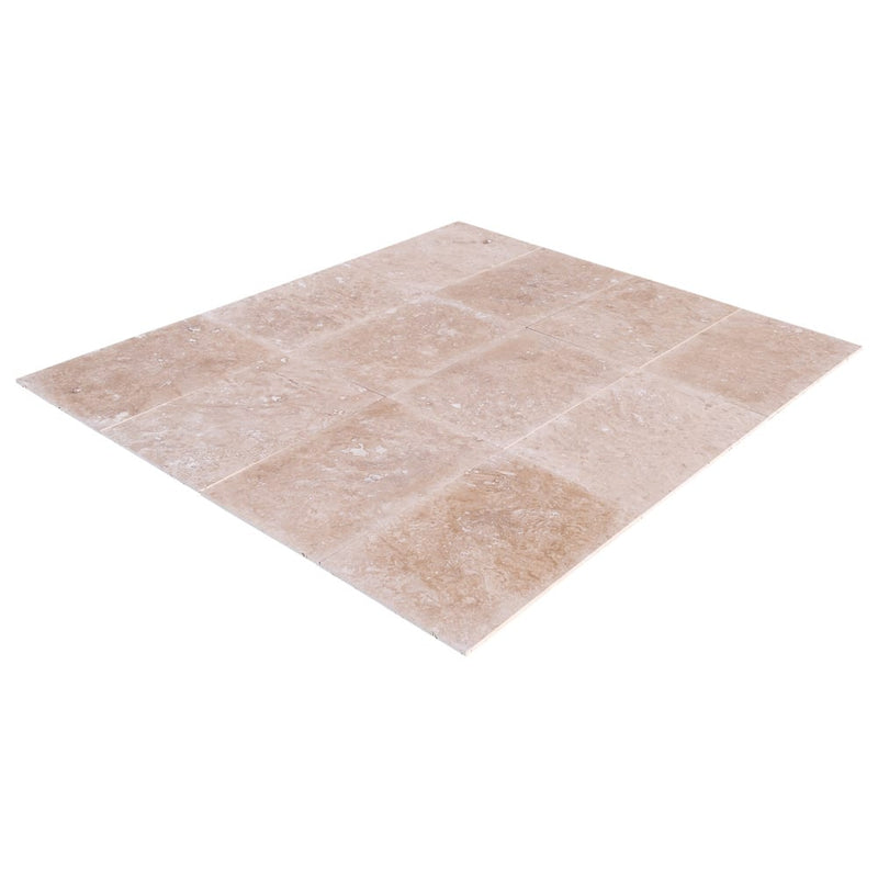 classic light beige travertine tile 12x24 Honed Filled 12 tiles angle wide view