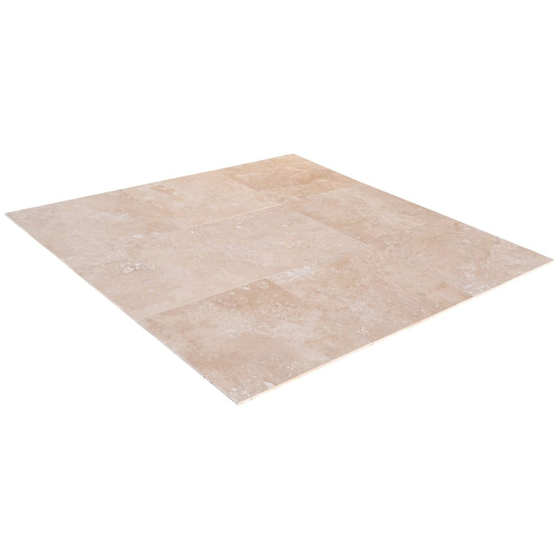 classic light beige travertine tile 24x24 Honed and Filled 9 tiles angle view