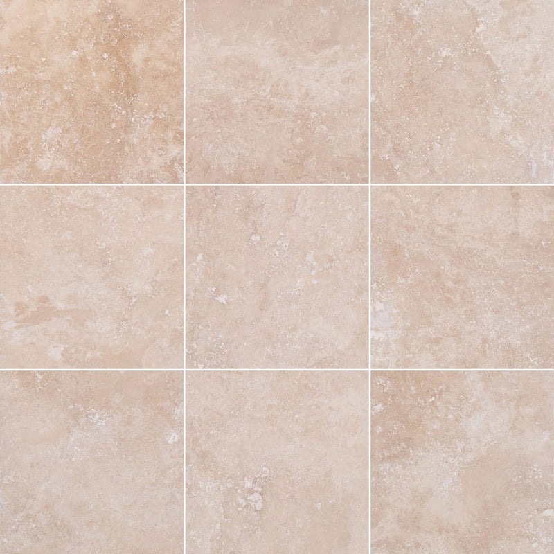 classic light beige travertine tile 24x24 Honed and Filled 9 tiles top view grouted