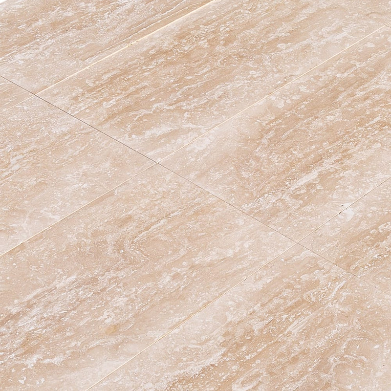 classic light vein cut travertine tile 12x24 honed filled angle view