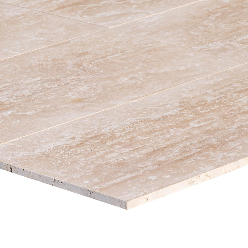 classic light vein cut travertine tile 12x24 honed filled profile view