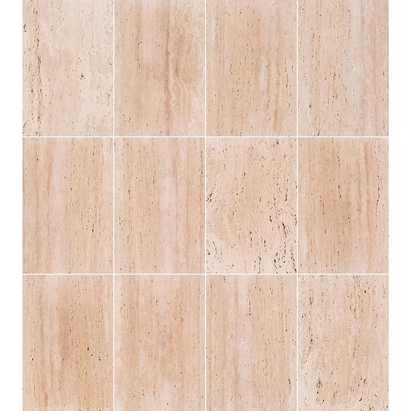 classic light vein cut travertine tile 12x24 polished top view grouted