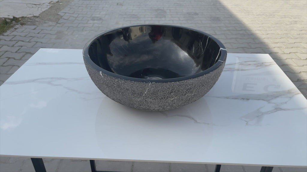 Toros Black Marble Above-Vanity Bathroom Vessel Sink Rough Exterior (D)16" (H)6" 360 video