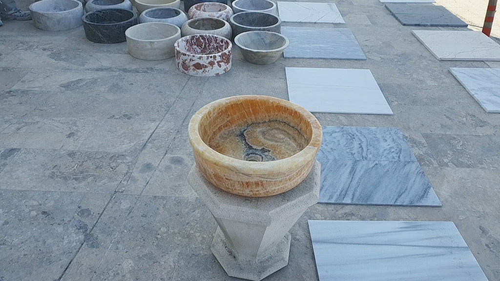 Honey Onyx marble vessel sink 360 view