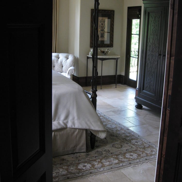 Denizli Beige Antique Pattern bedroom with dark wardrobes