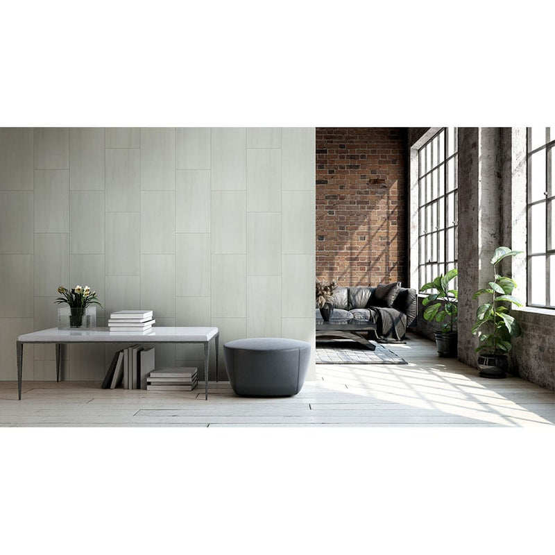 Eden dolomite 12x24 polished porcelain floor and wall tile NEDEDOL1224P product shot living room view