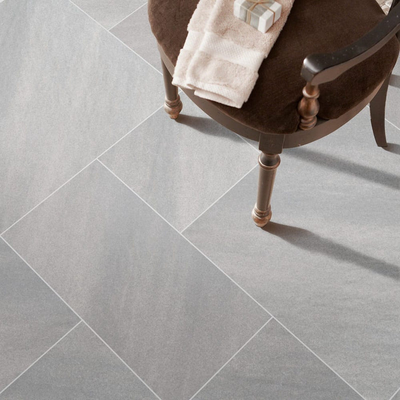 fossil snow pattern porcelain pavers matte floor tile LPAVNFOSSNOPAT installed on floor