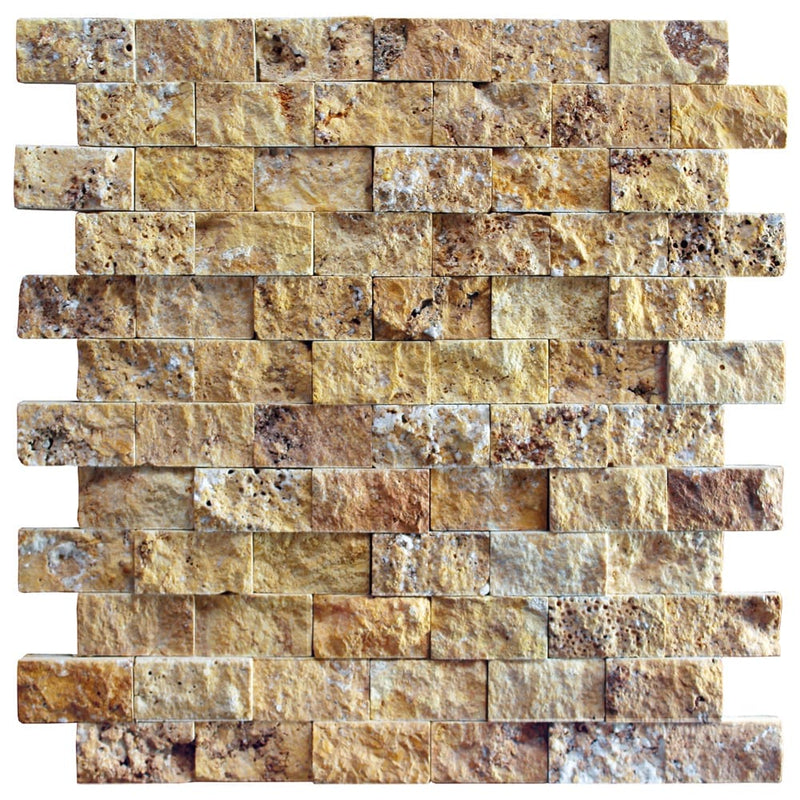 gold travertine mosaic 1x2 stacked stone splitface DP-02-06