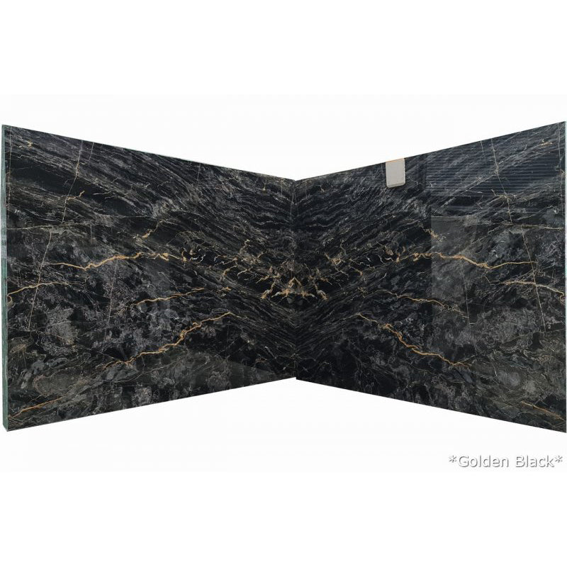 golden black marble slabs polished 2cm bookmatching slabs front view