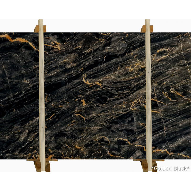 golden black marble slabs polished 2cm wooden slab front view