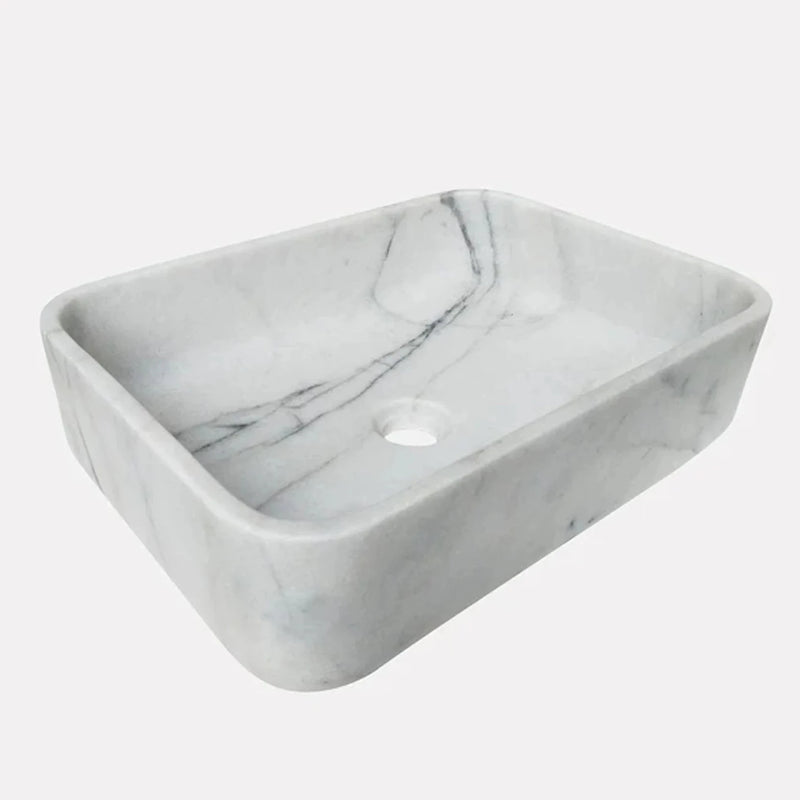 White Calacatta Marble Rectangular Above Vanity Bathroom Sink (L)18" (W)12" (H)6" angle view