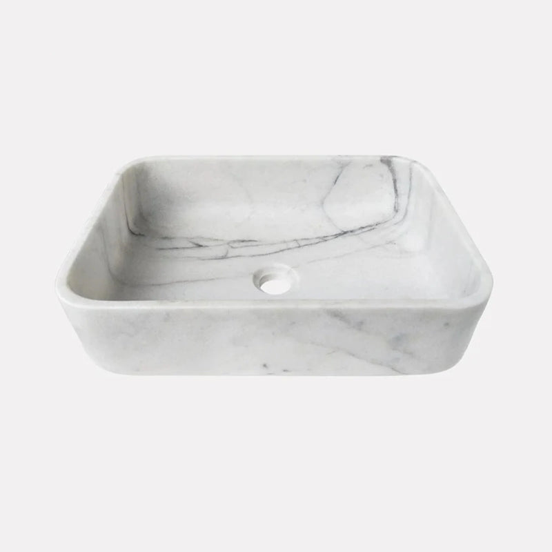 White Calacatta Marble Rectangular Sink side view