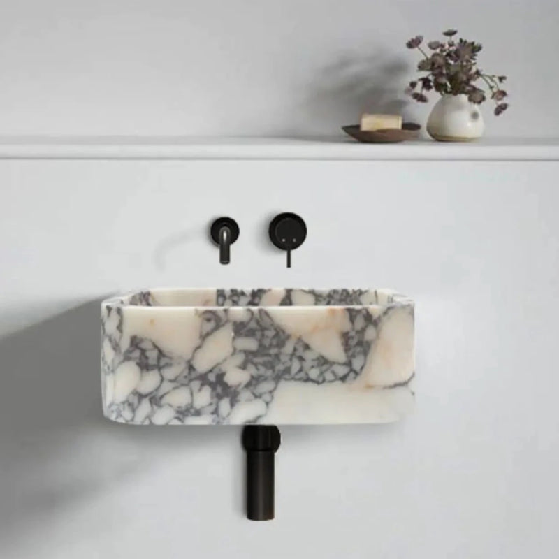 Calacatta Viola Real Marble Rectangular Sink  bathroom sink mounted on floor