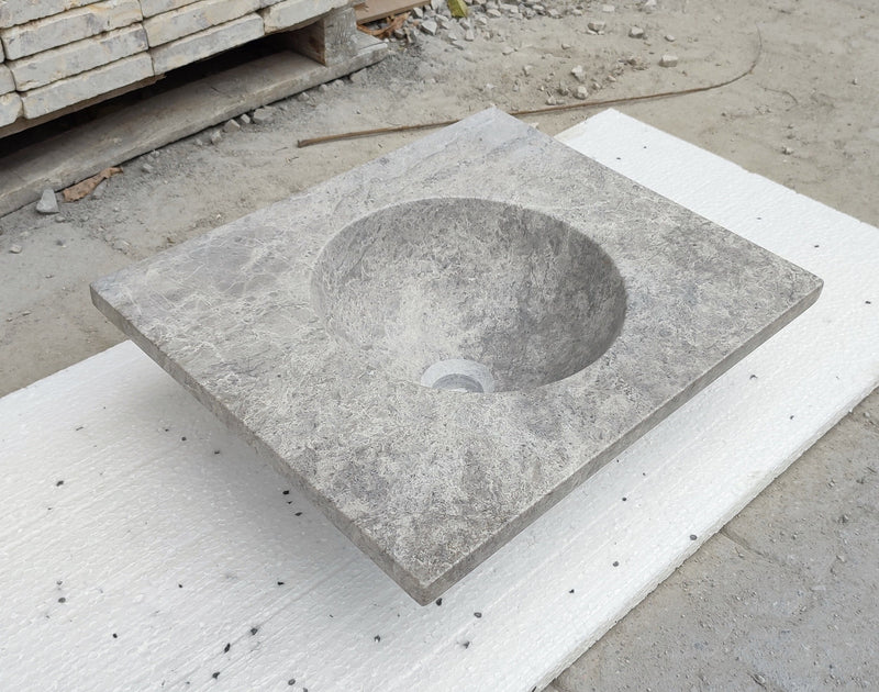 Tundra Grey Marble Rectangular Sink, Natural Stone Real Marble Drop-in Sink