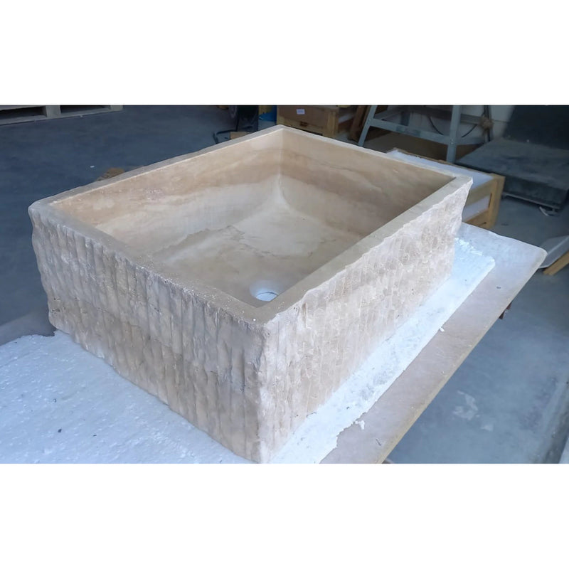 Travertine Rectangular Sink, Natural Stone Large Washbasin angle corner view