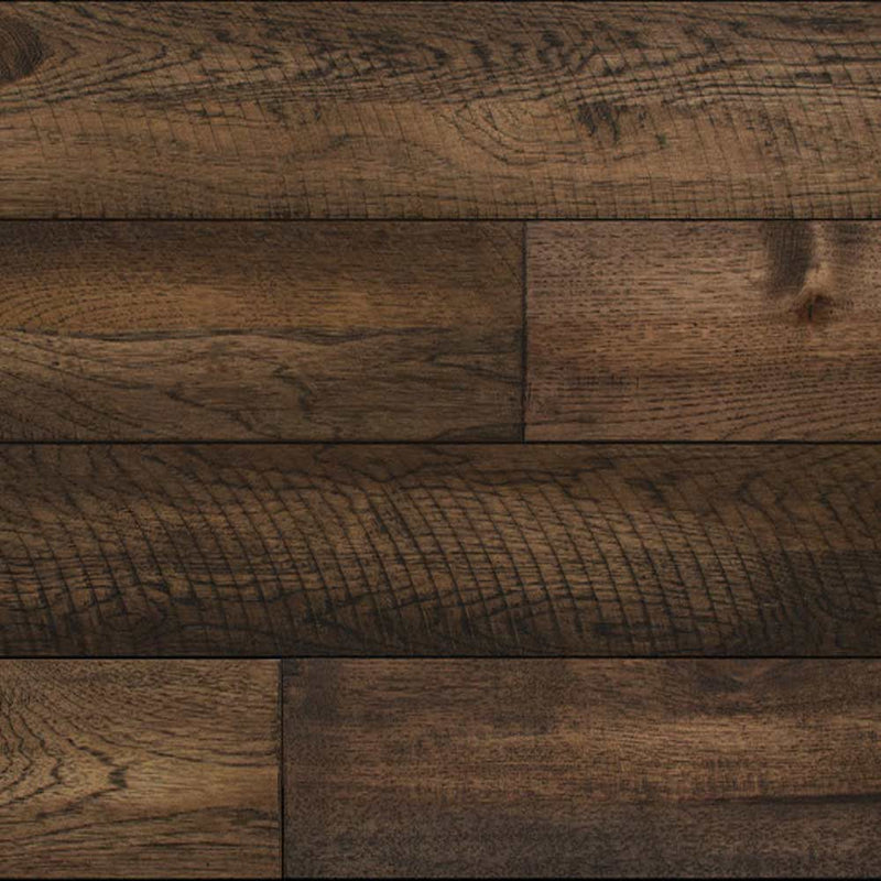 Solid hardwood 5" Wide 3/4" Thick Hickory Kerf Sawn & Handscraped Ogival product shot wall view