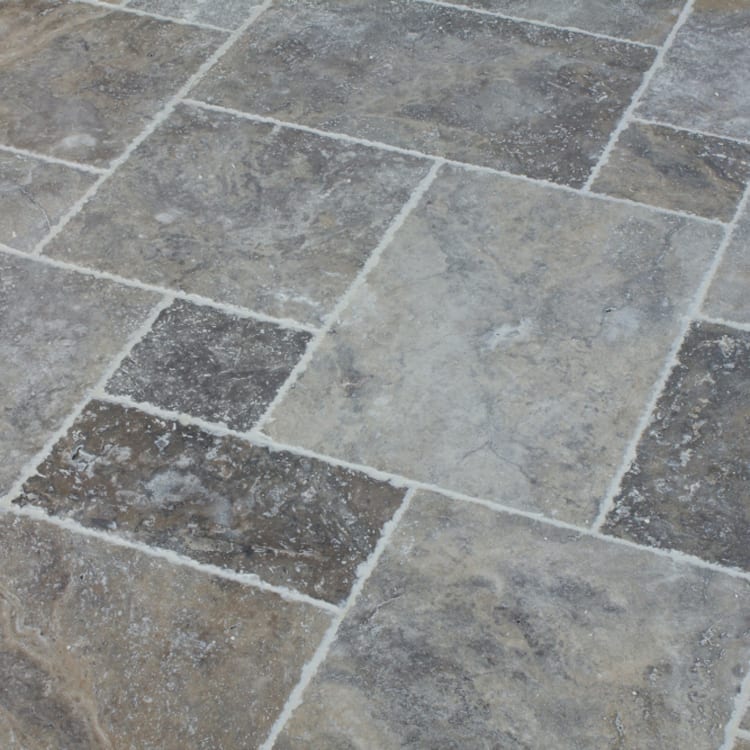 Silver Travertine Antique Pattern Brushed closeup angle zoomin