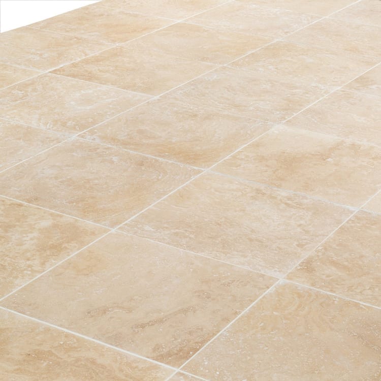 light beige premium travertine tile 24x24 Honed Filled angle