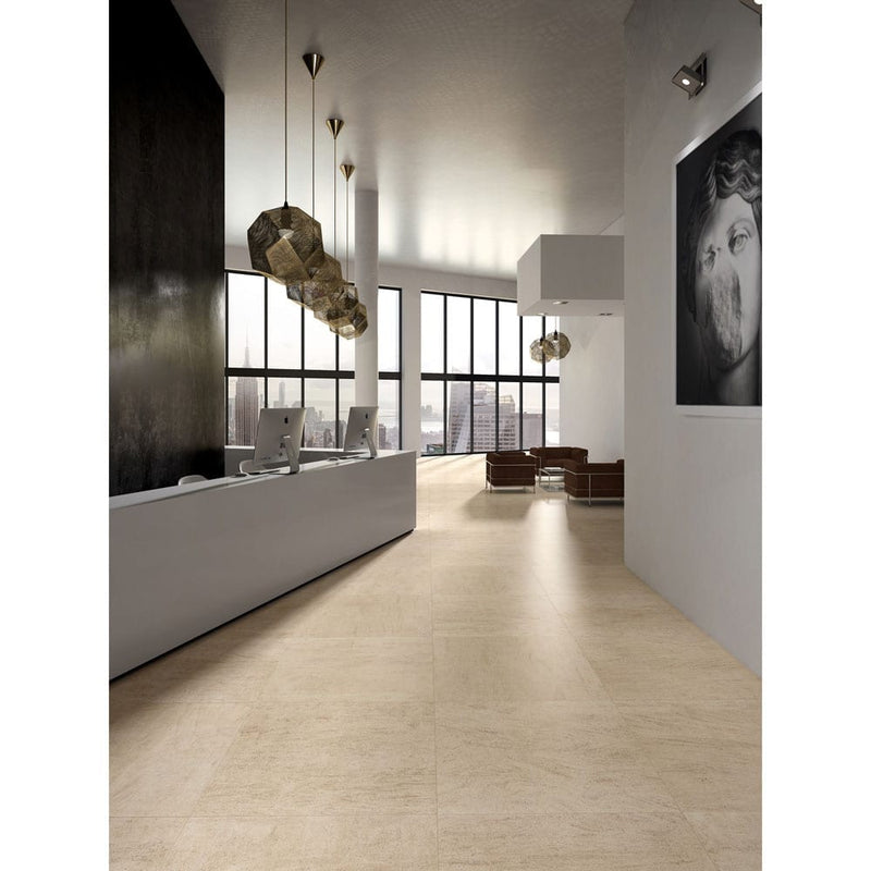 living style beige porcelain pavers 24x24in matte floor tile LPAVNLIVBEI2424 installed on reception area floor
