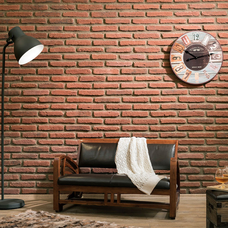 manufactured stone brick veneer ferrara red handmade B02RE 102263 installed on living room wall square