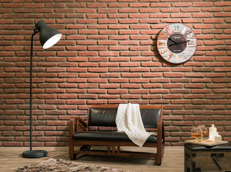 manufactured stone brick veneer ferrara red handmade B02RE 102263 installed on living room wall