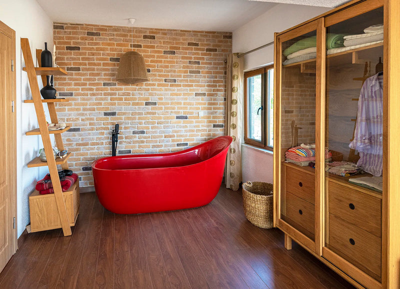 manufactured stone brick veneer granulbrick 50 pink handmade B04PN 102283 installed bathroom wooden furniture red bathtub