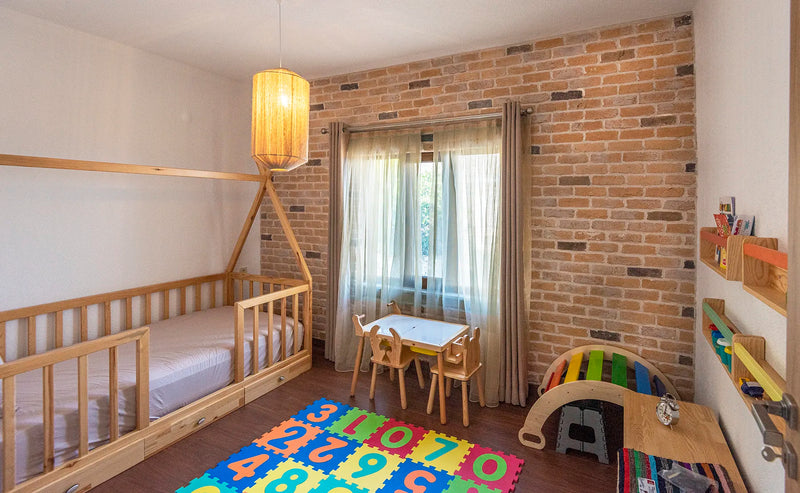 manufactured stone brick veneer granulbrick 50 pink handmade B04PN 102283 installed kids room wooden furniture