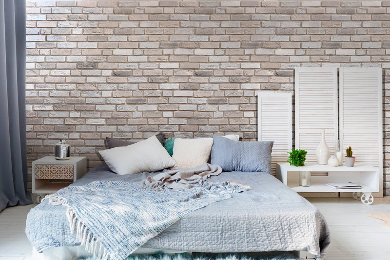 manufactured stone brick veneer loft dove handmade B09DV 317901 installed on modern bedroom wall wide