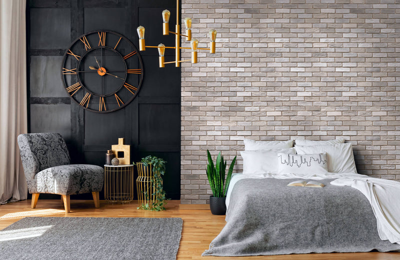 manufactured stone brick veneer loft dove handmade B09DV 317901 installed on modern bedroom wall wide