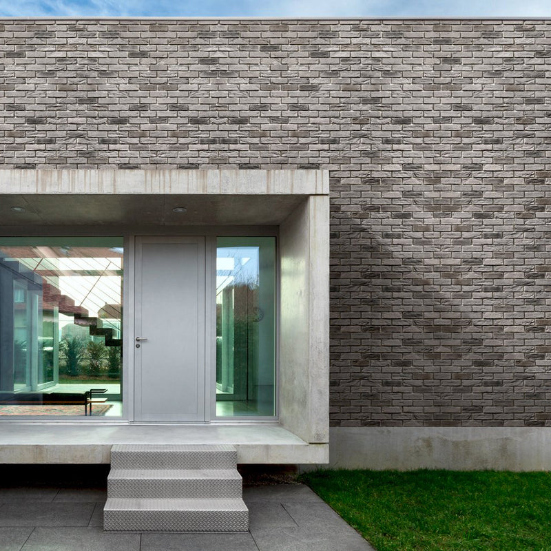 manufactured stone brick veneer loft smoke handmade B09SM 317904 installed on facade of modern house wide